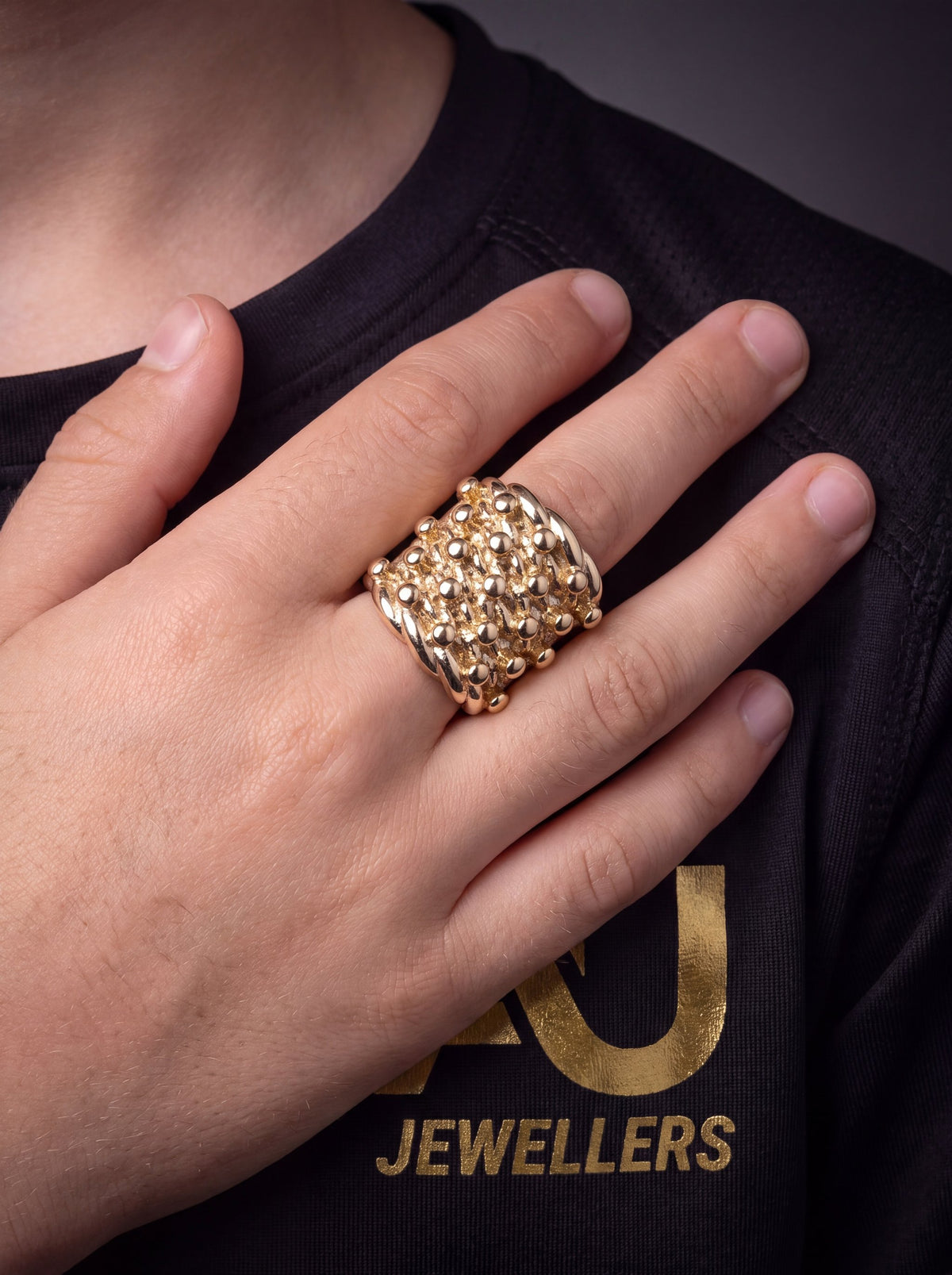 Kids 9ct Gold Filled Huge 5 Row Keeper Ring worn on model