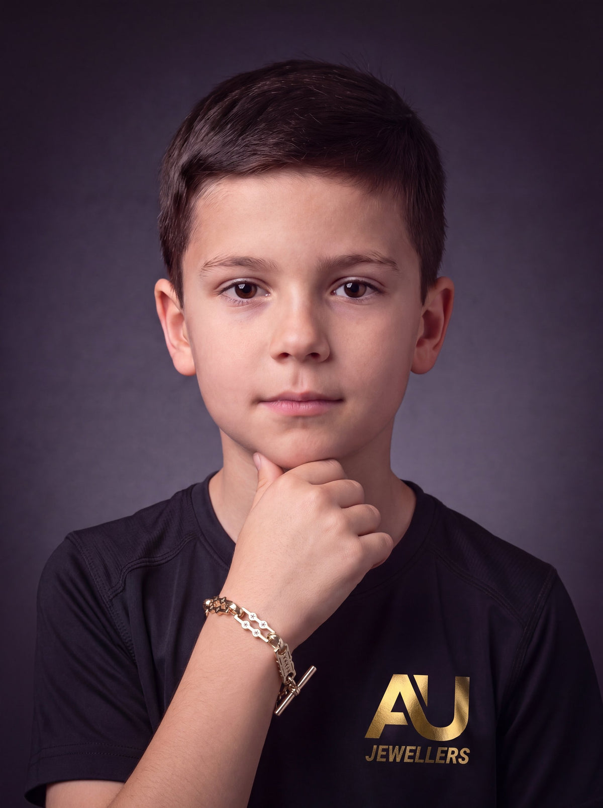 Kids 9ct Gold Filled Stars & Bars Bracelet With T-Bar worn on model