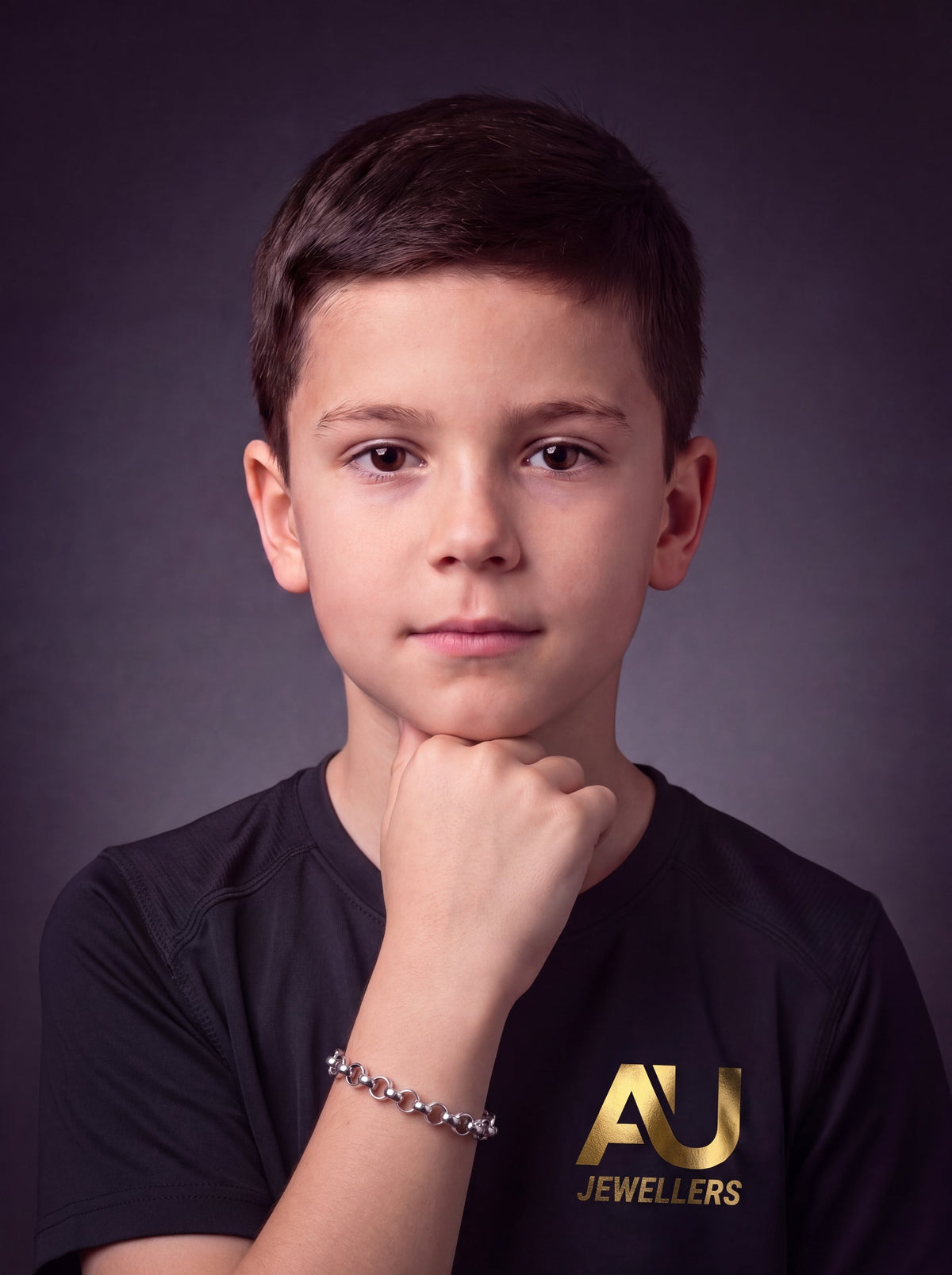 Kids Silver Belcher Bracelet 10mm worn on model