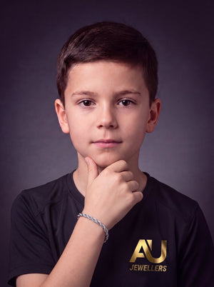 Kids Silver Rope Bracelet 8mm worn on model