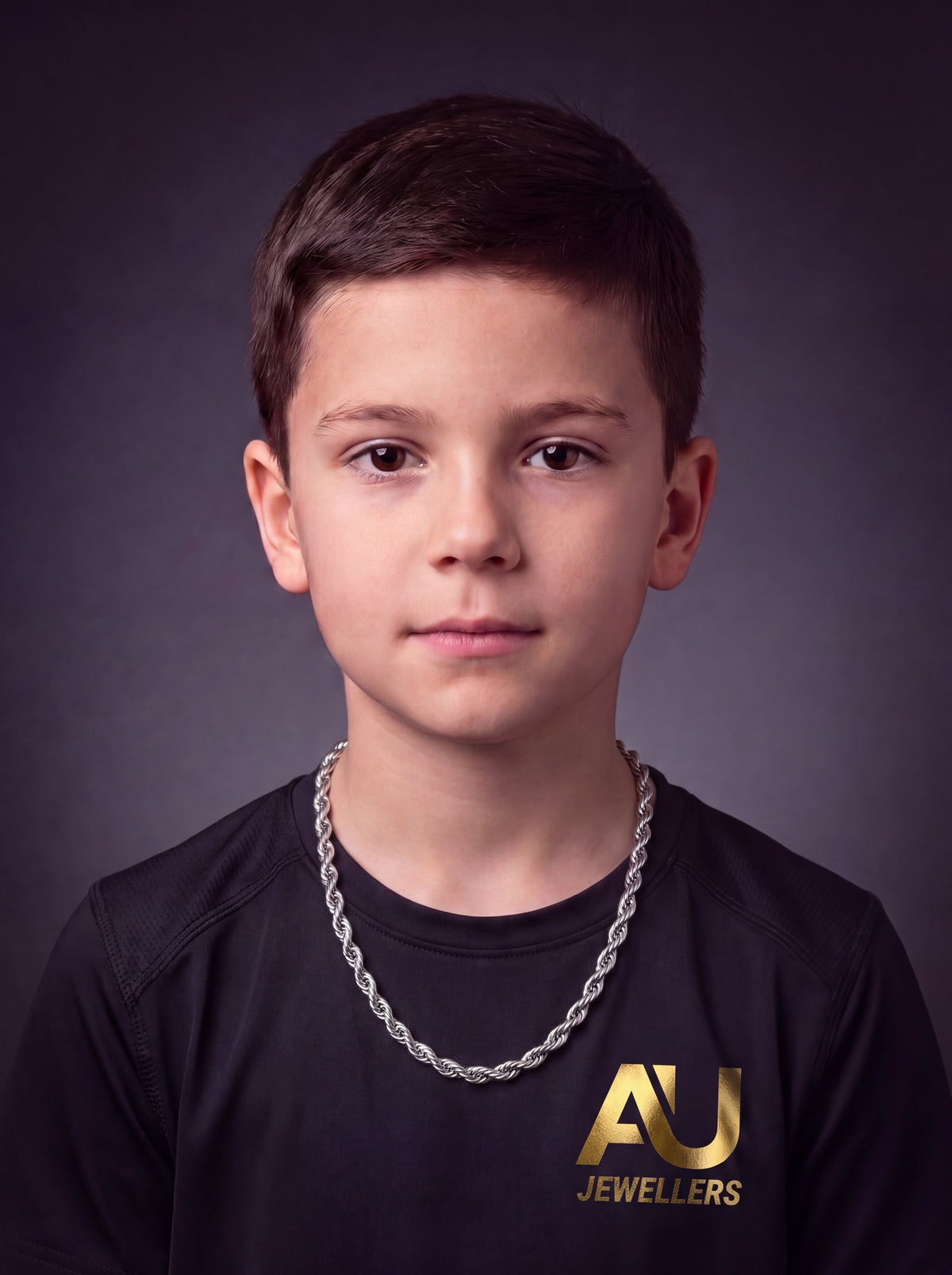 Kids Silver Rope Chain 8mm worn on model