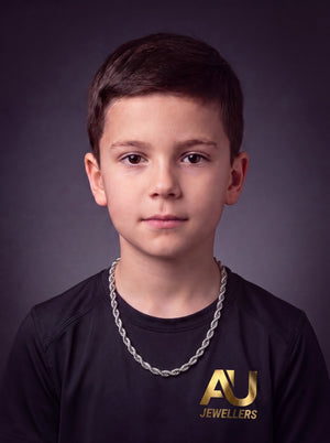 Kids Silver Rope Chain 8mm worn on model