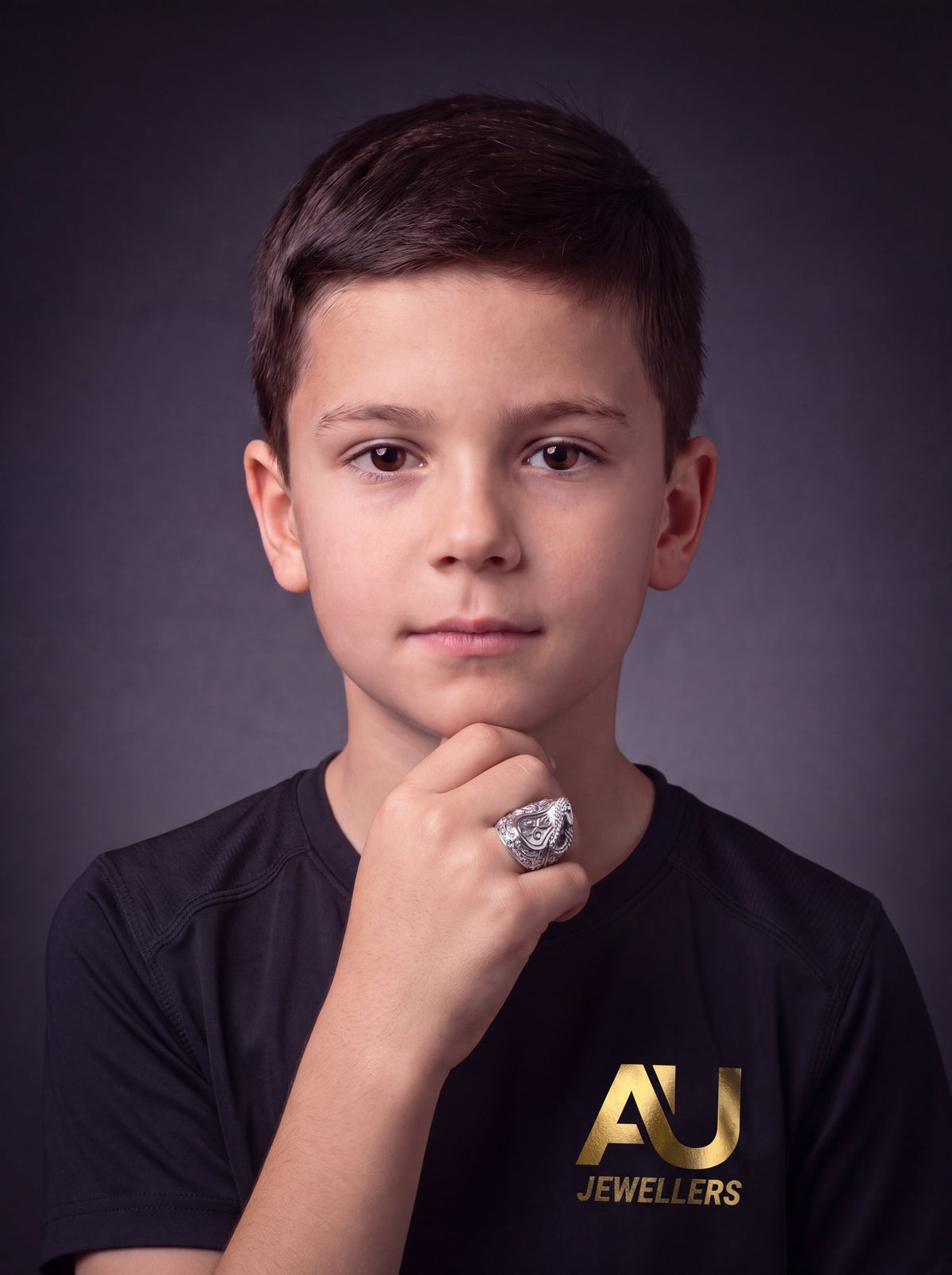 Kids Silver Saddle Ring worn on model