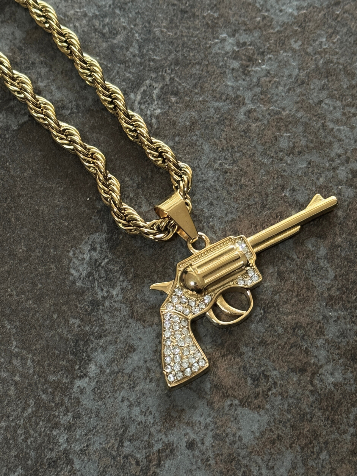 Gold Filled Revolver Pendant On A 6mm Rope Chain