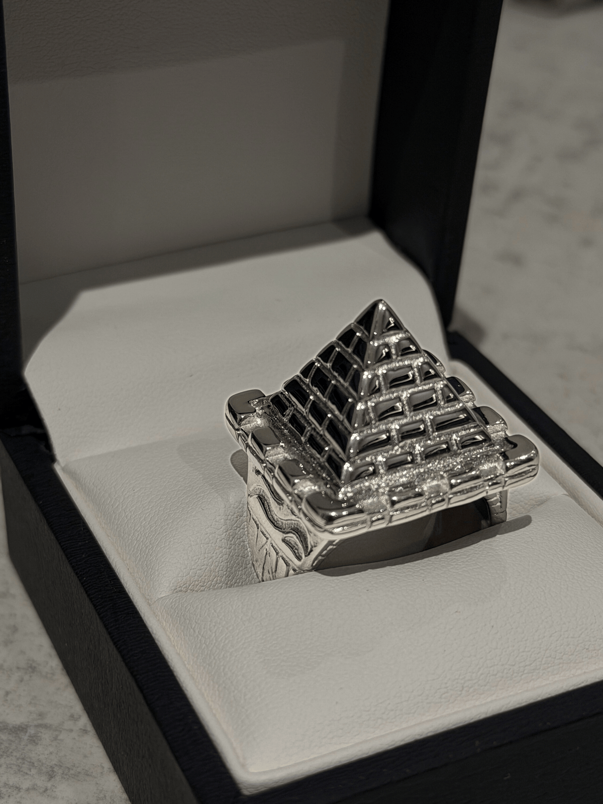 Silver Castle Pyramid Ring