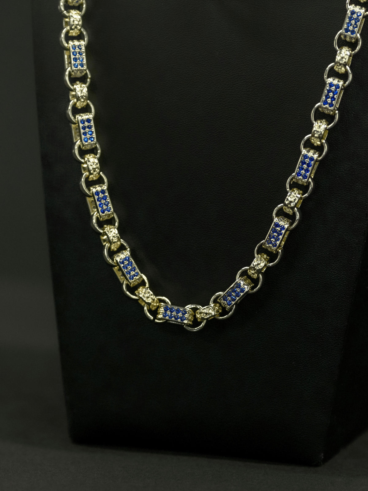 White gold filled blue diamond gypsy link chain 10mm clasp view