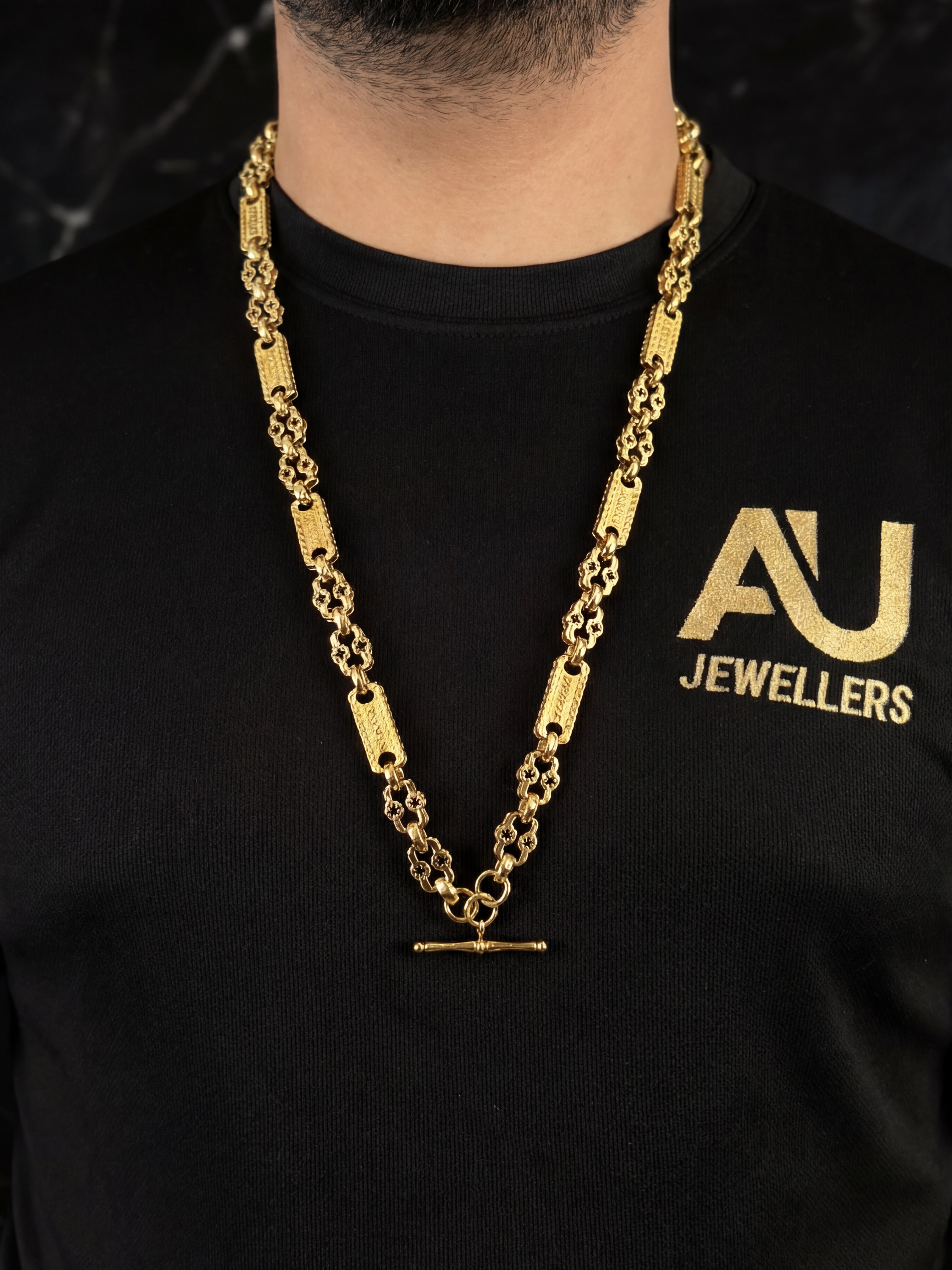 9ct Gold Filled Stars & Bars Chain 12mm