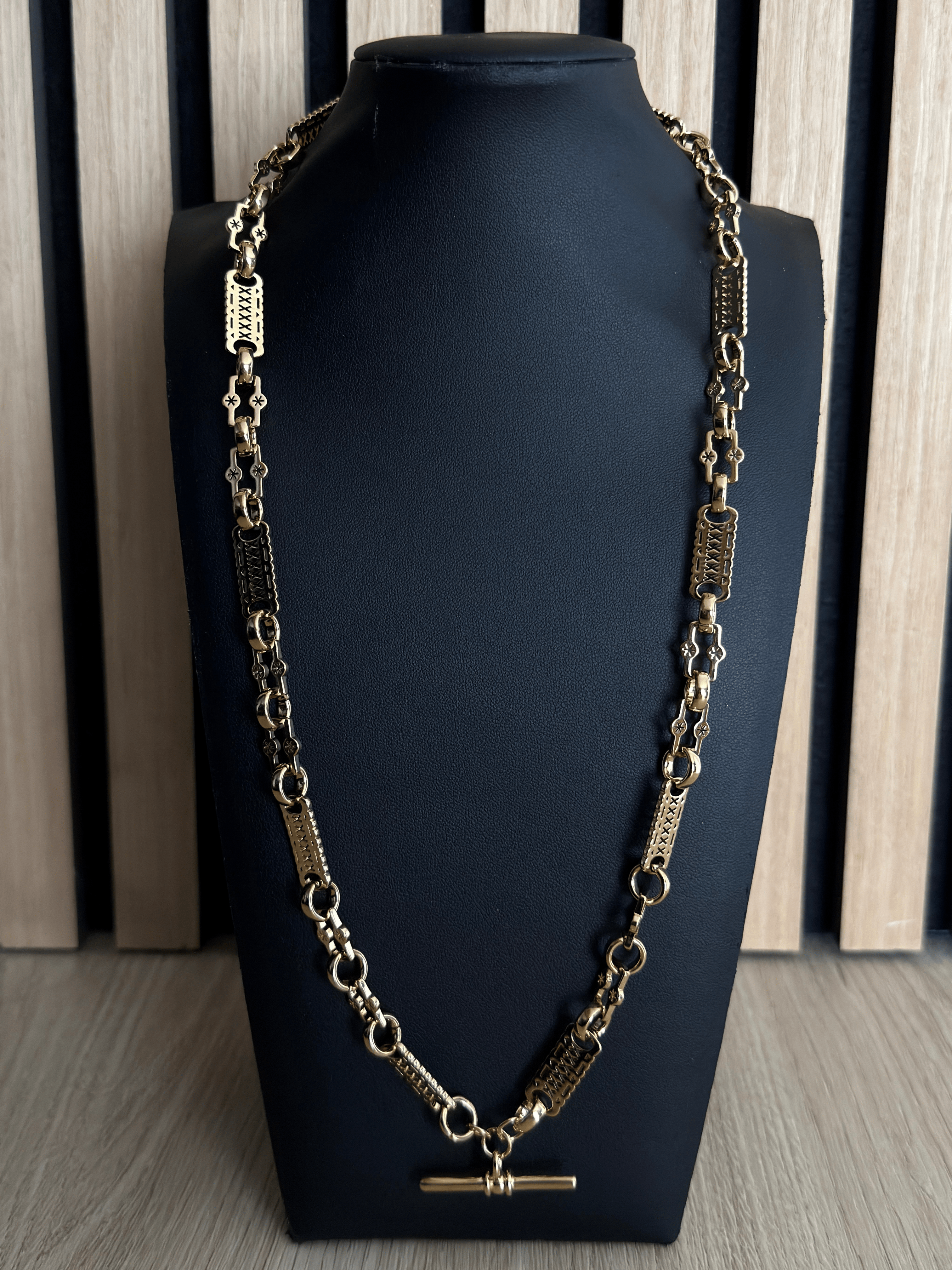 9ct Gold Filled Stars & Bars Chain With T-Bar