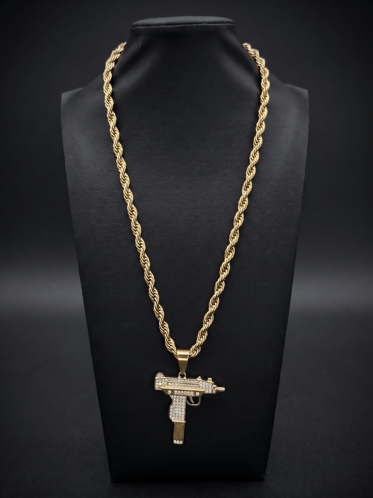 Gold Filled Uzi Pendant On A 6mm Rope Chain