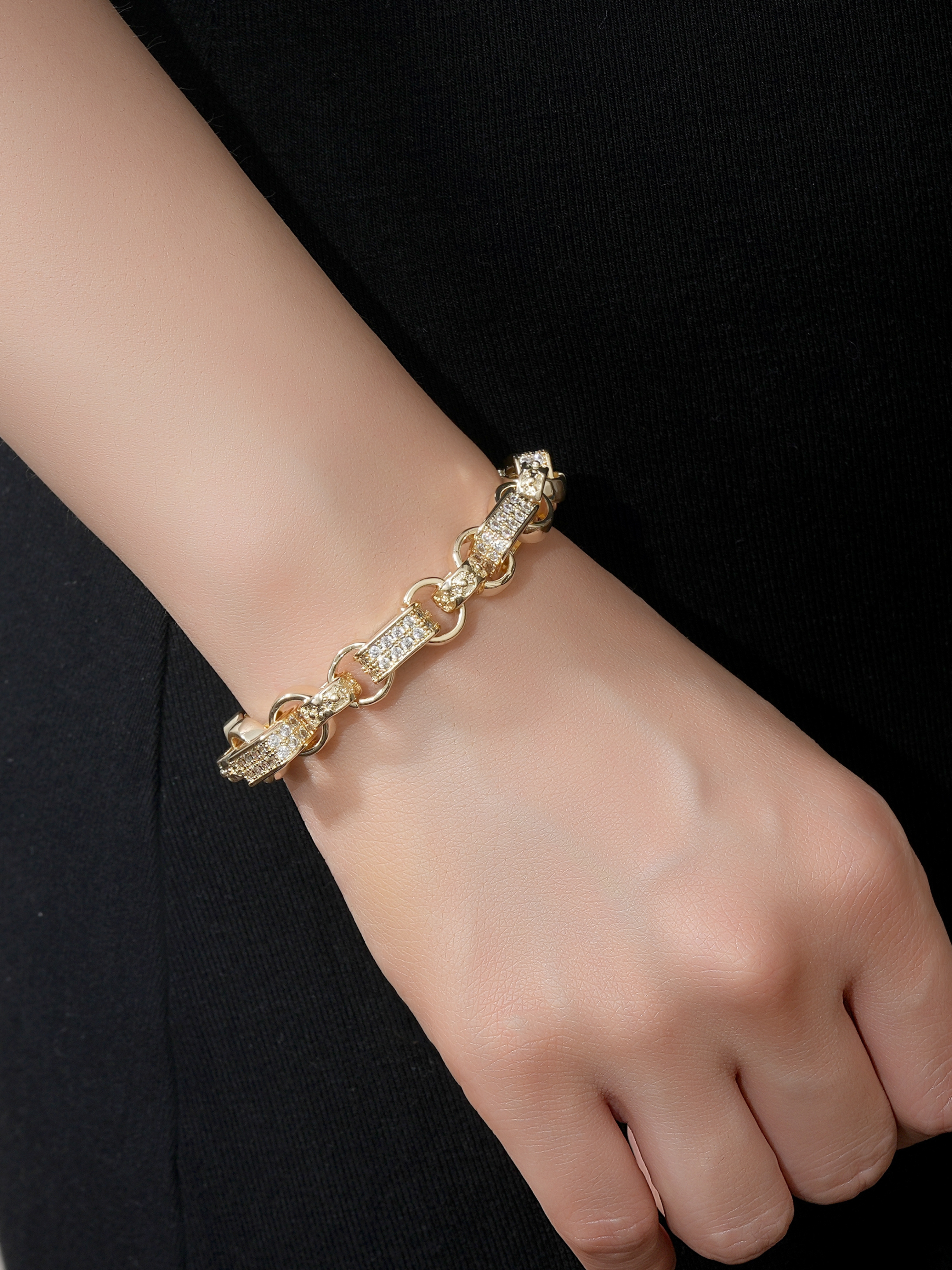 🎁 White Gold Filled Diamond Gypsy Link Belcher Bracelet 10mm (100% off)