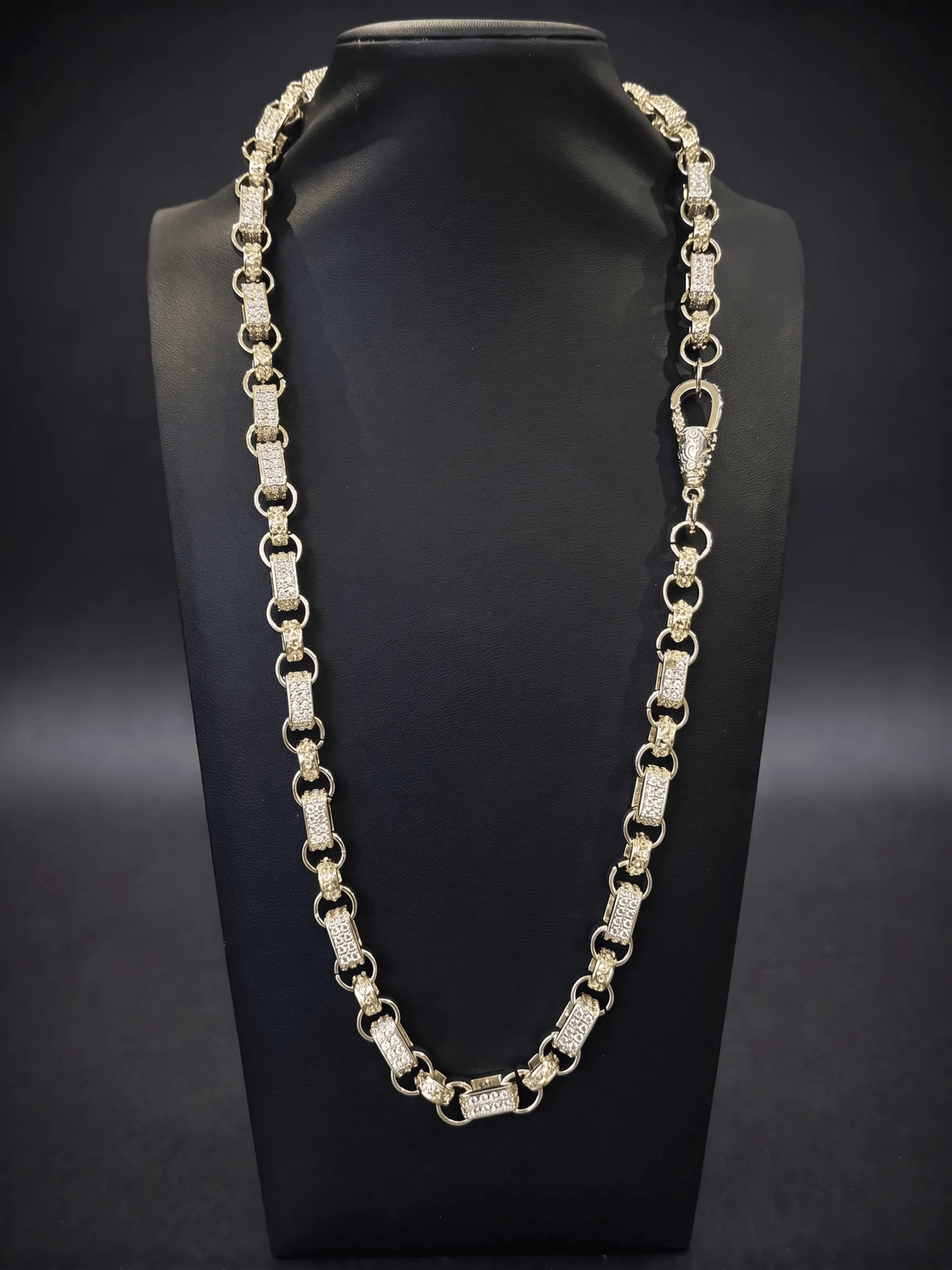 White Gold Filled Diamond Gypsy Link Belcher Chain 10mm