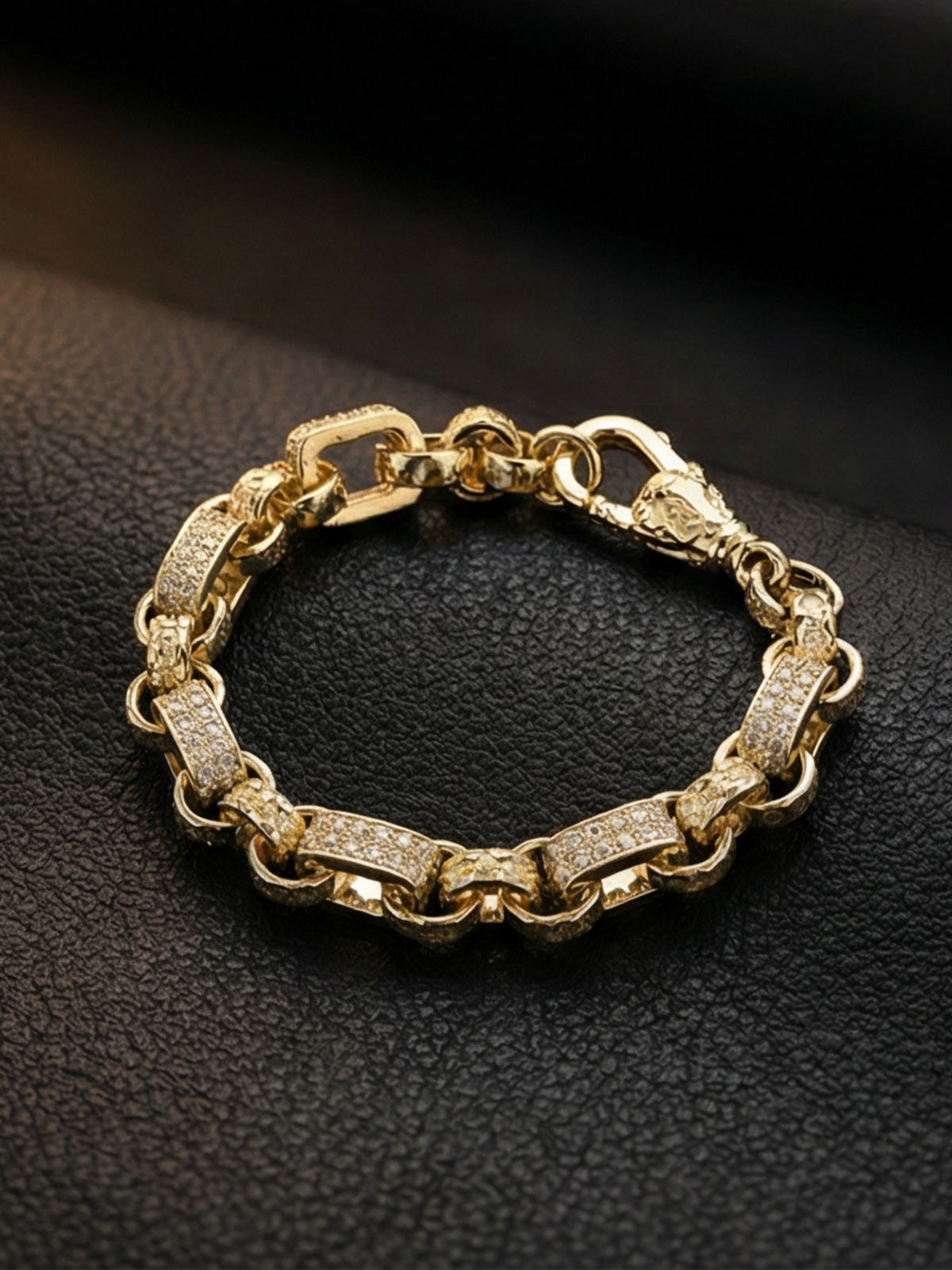 Yellow Gold Filled Diamond Gypsy Link Belcher Bracelet 10mm
