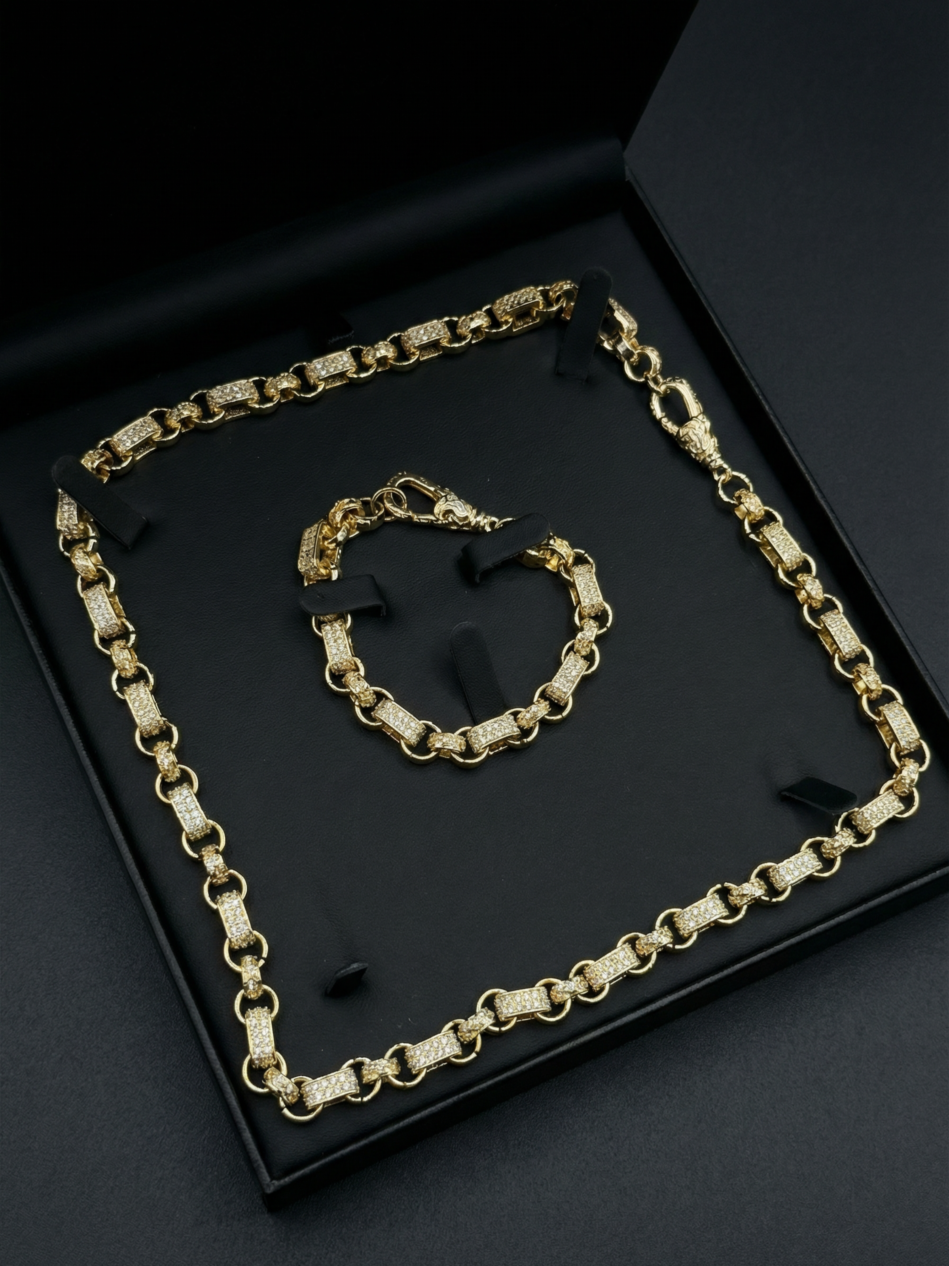 Yellow Gold Filled Diamond Gypsy Link Belcher Set 10mm