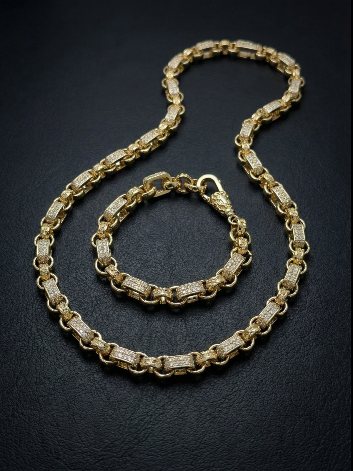 Yellow Gold Filled Diamond Gypsy Link Belcher Set 10mm