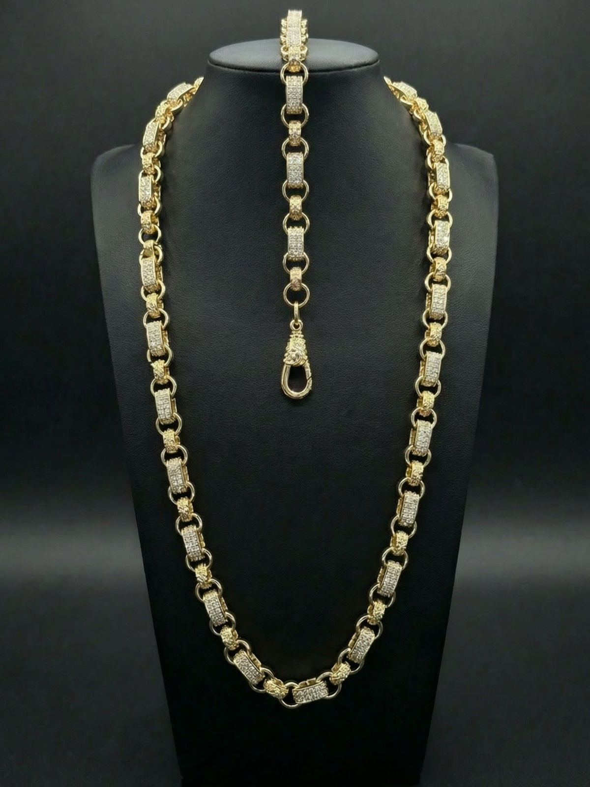 Yellow Gold Filled Diamond Gypsy Link Belcher Set 10mm